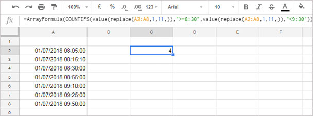 Replace function with Countif to count time duration in timestamp