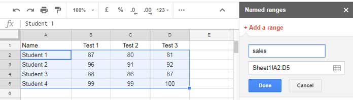 Google Sheets Vlookup with Named Range