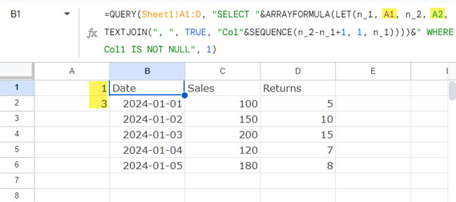 Dynamic Column References in QUERY Using the SEQUENCE Function