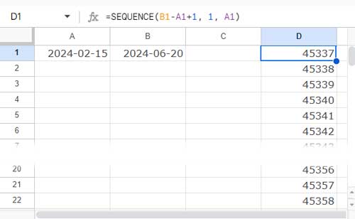 Date sequence from start to end date