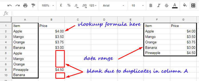 duplicates in Vlookup result