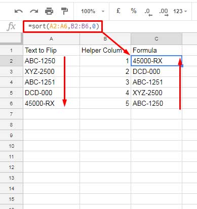 google sheets upside down text