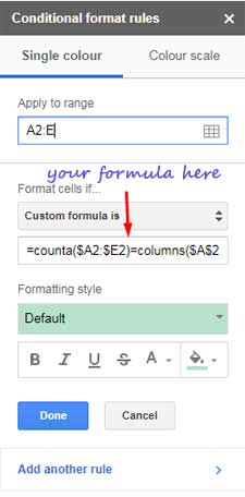 format if content in all cells - custom formula setting