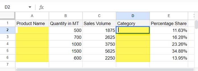 Formatting the Optional Columns ID and Category