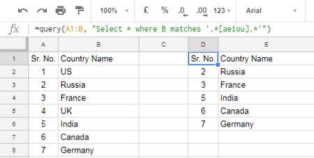 Query Formula to Match Texts Containing Vowels or Consonants