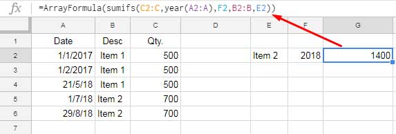 ArrayFormula Function in SUMIFS in Google Sheets