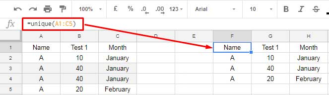 Utilizing the UNIQUE Function in a Table