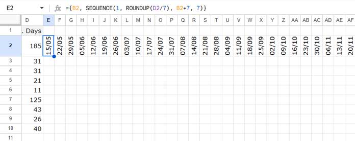 Adjusting the date scale for a Gantt chart in Google Sheets