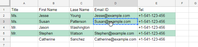 highlight if all the cells have data in Sheets