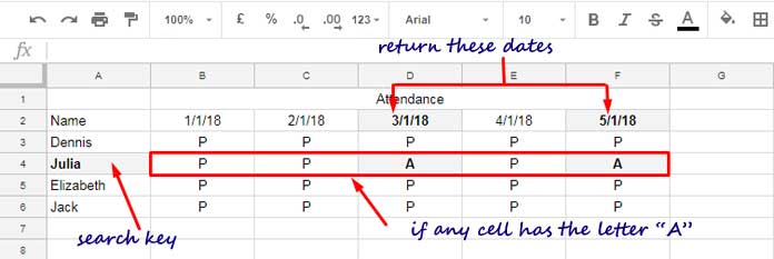 search first column and return header row