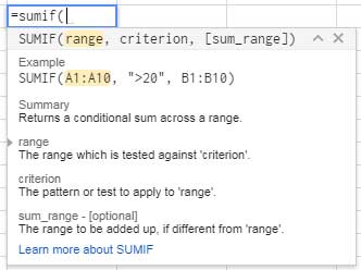 the Sumif syntax arguments in detail
