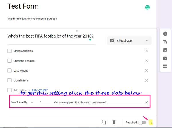 Creating checkboxes in a Google Docs form