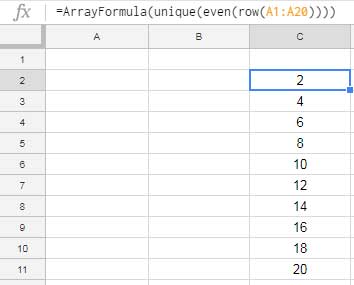 populate even numbers in Google Doc Sheets