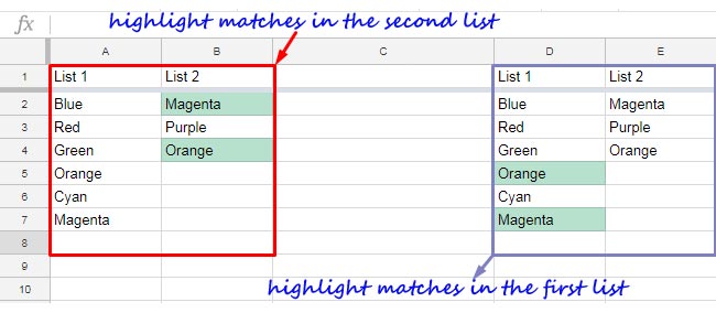 Highlight Matches - 1st column or 2nd column