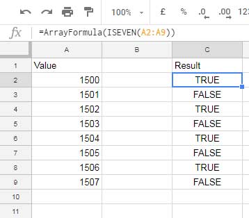 ISEVEN Function in an Array