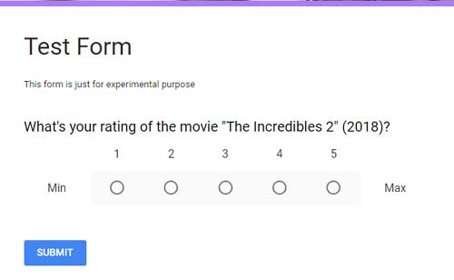 Example of a linear scale question in Google Forms