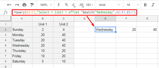 Match in Query formula Offset clause