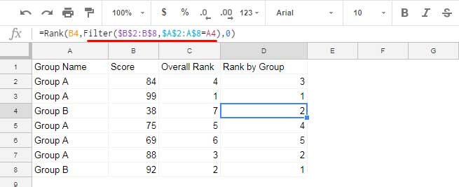 rank and filter combination in group wise ranking
