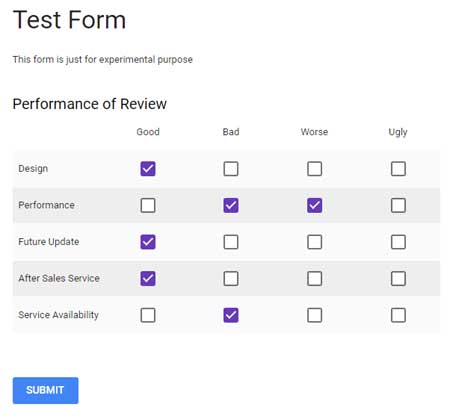 Multiple checkbox grid in Google Forms