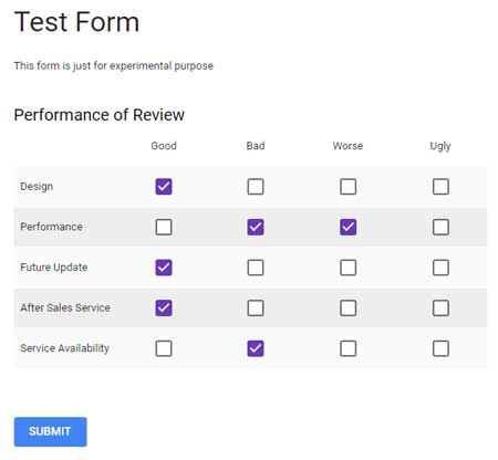 Multiple Tick Box Grid in Forms