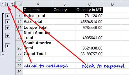 Collapse grouping in Excel