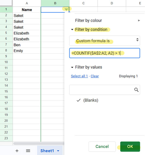 Filter custom formula field settings