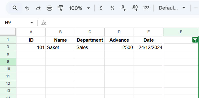 Example of filtering row-based duplicates in Google Sheets using a custom formula