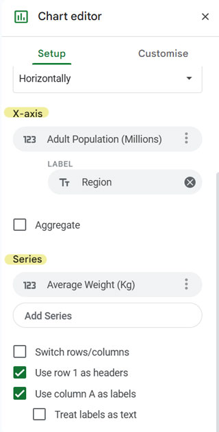 Chart editor's Setup tab in Google Sheets