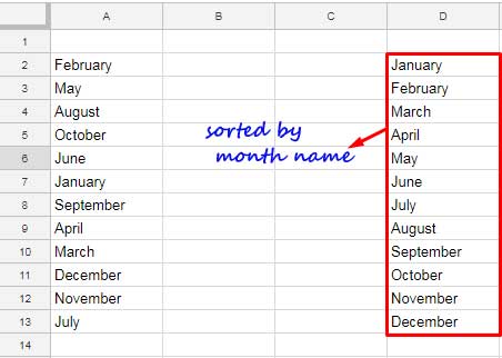 example to sort by month name in Google Doc