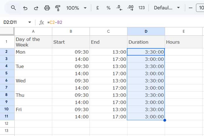 Time Duration Between Start and End Time