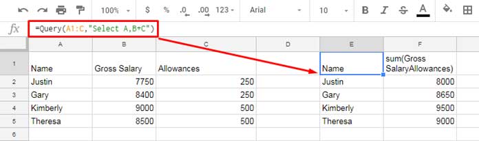 Addition in Google Sheets Query