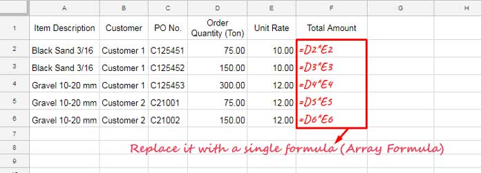 Array formula in Google Sheets and Excel