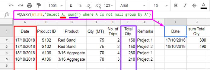 Query to Create Daily Report in Google Sheets