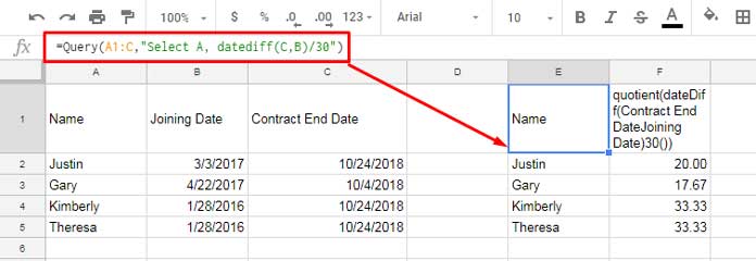 Division in Google Sheets Query