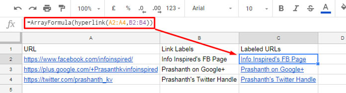 How to Label multiple URLs in Google Sheets