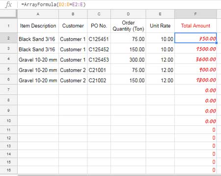 Examples of Array Formulas with Open-Ended Ranges in Google Sheets