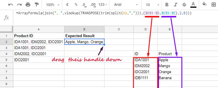 Replace Multiple Comma Separated Values In Google Sheets