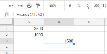 Minus function in Google Sheets
