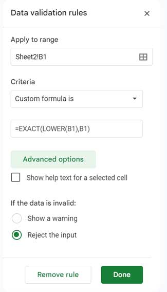 Data Validation to Enforce Lowercase Text Entry