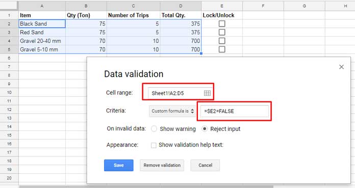 Lock and Unlock Cells Using Checkboxes in Google Sheets