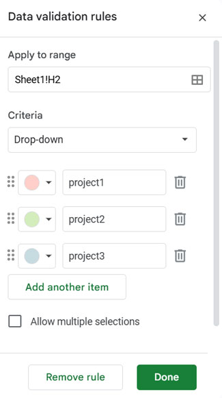 Drop-down list with Named Range in Google Sheets