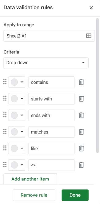 Drop-down Menu to Select String Comparison Operators for Keyword Searching in the Search Box