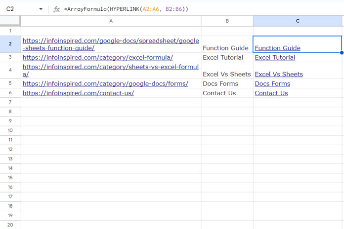 Using the HYPERLINK Function with ARRAYFORMULA