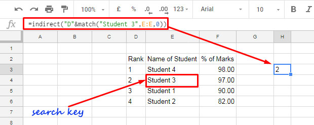 Left side lookup using Match in Google Sheets