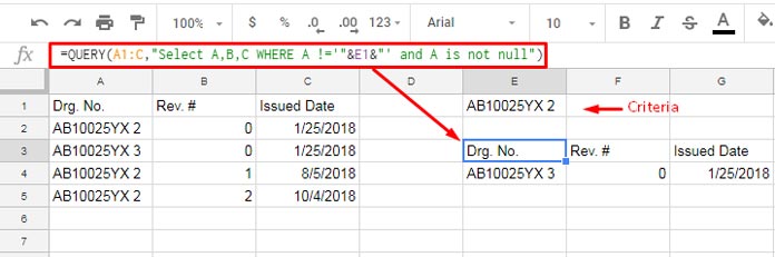 faktor Duplikere om forladelse Not Equal to in Query in Google Sheets Using Comparison Operators