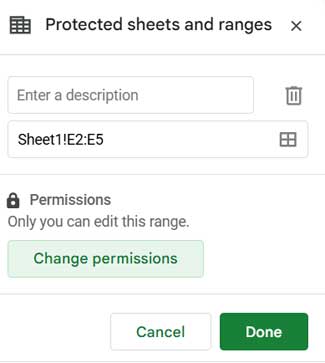 Setting permissions for a protected range in Google Sheets