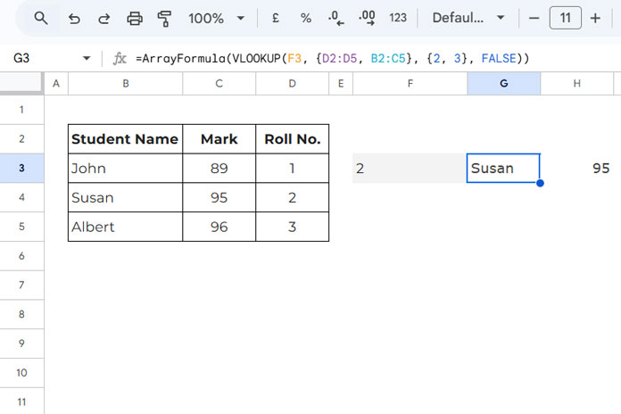 Retrieve multiple column values with Reverse VLOOKUP in Google Sheets