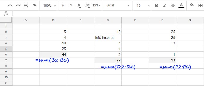 Sum a Column in Google Sheets using SUM