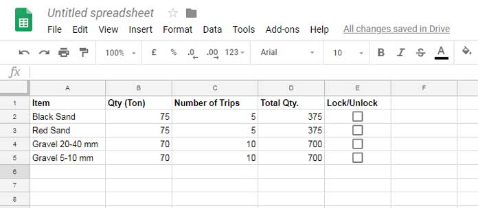 Checkbox tips to lock or unlock cells