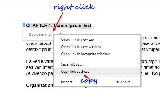 Copy Bookmark link in Google Docs